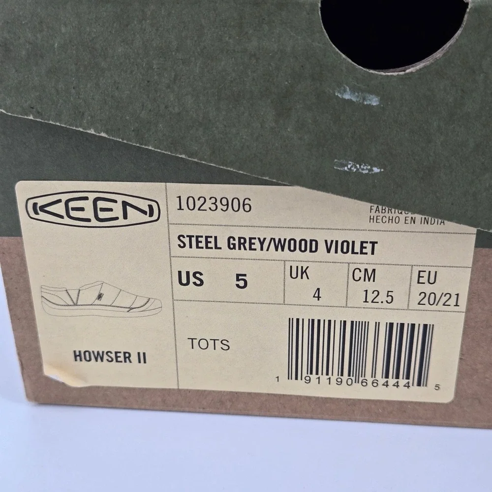 KEEN Howser II Tots SZ 5 Steel Grey Wood Violet Quilted Fleece Slippers Wide Toe